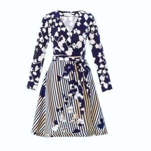 Diane Von Furstenberg Amelia Orchid Placement Stripe Wrap Dress Size 8